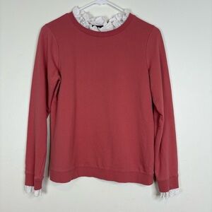 Boden Holly Jersey Pink Eyelet Lace-Trimmed Sweatshirt Cotton Size Small